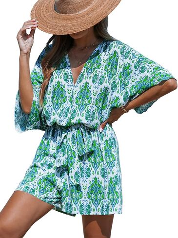 CUPSHE Women's Jumpsuits Surplice Neck Wide-Leg Romper Short Sleeve Overall Waist Tie Outfit Casual Dressy in Saudi Arabia
