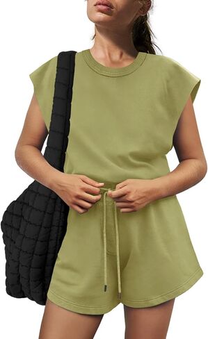 Yanekop Womens Athletic Romper Loose Crewneck Short Jumpsuit Open Back Summer One Piece Outfits with Pockets in Kuwait