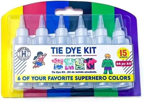 Tie Dye Kit for Kids - Superhero Themed Fabric Dye Kit w/Dye - Tie Dye Kits for Adults Includes 6 Pre-Filled Bottles, Rubber Bands, Gloves, & More - Ideal for Superhero Party Supplies & Projects in Saudi Arabia