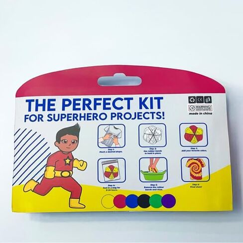 Tie Dye Kit for Kids - Superhero Themed Fabric Dye Kit w/Dye - Tie Dye Kits for Adults Includes 6 Pre-Filled Bottles, Rubber Bands, Gloves, & More - Ideal for Superhero Party Supplies & Projects in Saudi Arabia