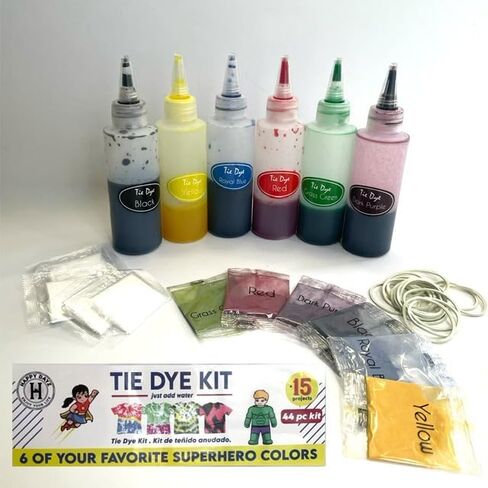 Tie Dye Kit for Kids - Superhero Themed Fabric Dye Kit w/Dye - Tie Dye Kits for Adults Includes 6 Pre-Filled Bottles, Rubber Bands, Gloves, & More - Ideal for Superhero Party Supplies & Projects in Saudi Arabia