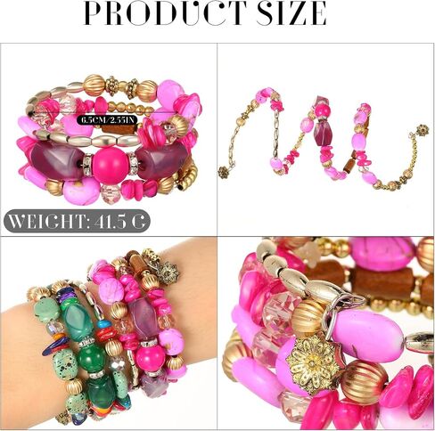 6 Pcs Boho Multilayer Irregular Agate Beads Charm Bracelets Vintage Yoga Turquoise Bangles Boho Jewelry for Women (Fresh Color) (Classic Color) in Saudi Arabia