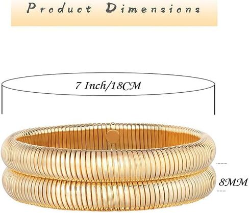 Gold Bangle Bracelets for Women 18K Gold Plated Stainless Steel Chunky Stretchy Bracelets Set of 2 Flexible Wide Wristband Layered Snake Chain Bracelets Jewelry Gifts for Women in Saudi Arabia