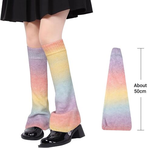 Benefeet Sox Womens Girls Cute Y2K Leg Warmers Kawaii Cotton Knit Knee High Stockings Colorful Tie-dye Winter Warm Leg Warmer in Saudi Arabia