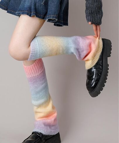 Benefeet Sox Womens Girls Cute Y2K Leg Warmers Kawaii Cotton Knit Knee High Stockings Colorful Tie-dye Winter Warm Leg Warmer in Saudi Arabia