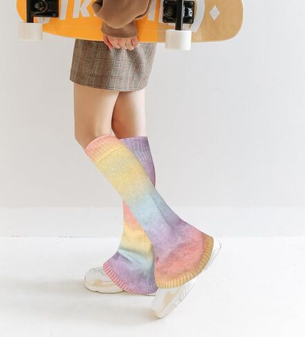 Benefeet Sox Womens Girls Cute Y2K Leg Warmers Kawaii Cotton Knit Knee High Stockings Colorful Tie-dye Winter Warm Leg Warmer in Saudi Arabia