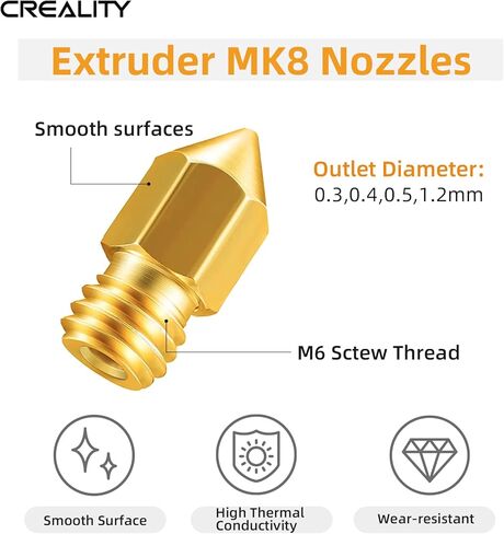 مجموعة فوهات Creality Ender 3 فوهة MK8 مع 10 قطع فوهات نحاسية للطابعة ثلاثية الأبعاد 0.3/0.4/0.5/1.2 مم 5 قطع منظفات الفوهة 1 قطعة مفتاح فوهة مفتوح لسلسلة Ender 3/Ender 5 Series/Ender-6/CR-10/CR-6 in Kuwait