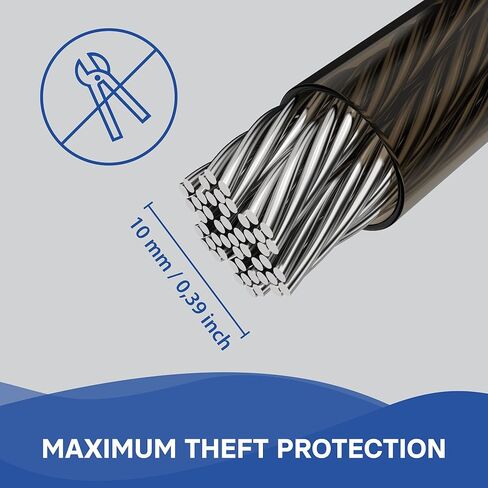 قفل الكابل - أقفال دراجة أمان بطول 6.5 قدم مع حلقات - كابل فولاذي مطلي بالبلاستيك عالي التحمل مضاد للسرقة in Kuwait