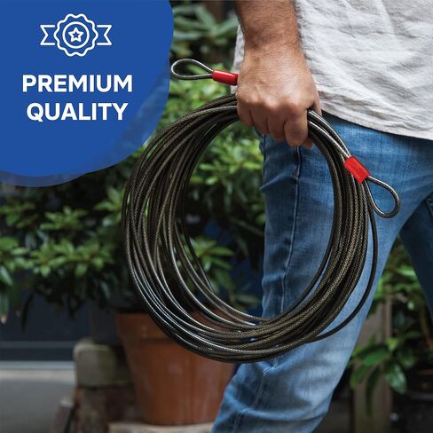 قفل الكابل - أقفال دراجة أمان بطول 6.5 قدم مع حلقات - كابل فولاذي مطلي بالبلاستيك عالي التحمل مضاد للسرقة in Kuwait