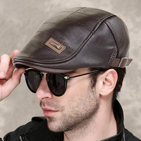 Govicta Men Adjustable PU Leather Ivy Cap Newsboy Hat Fishing Hat for Men Dark Coffee in Saudi Arabia