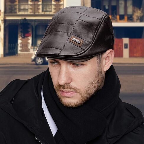 Govicta Men Adjustable PU Leather Ivy Cap Newsboy Hat Fishing Hat for Men Dark Coffee in Saudi Arabia