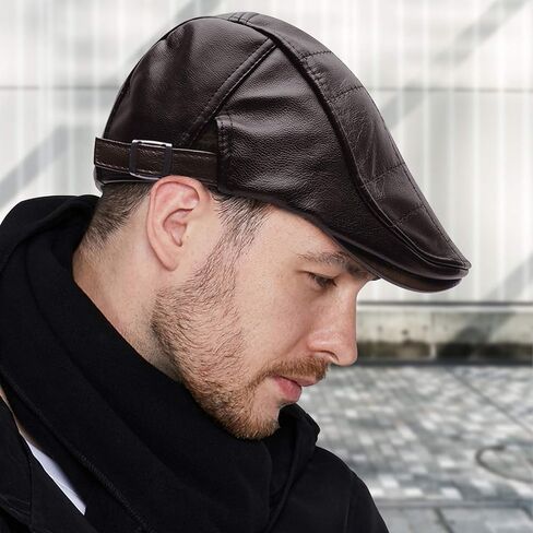 Govicta Men Adjustable PU Leather Ivy Cap Newsboy Hat Fishing Hat for Men Dark Coffee in Saudi Arabia