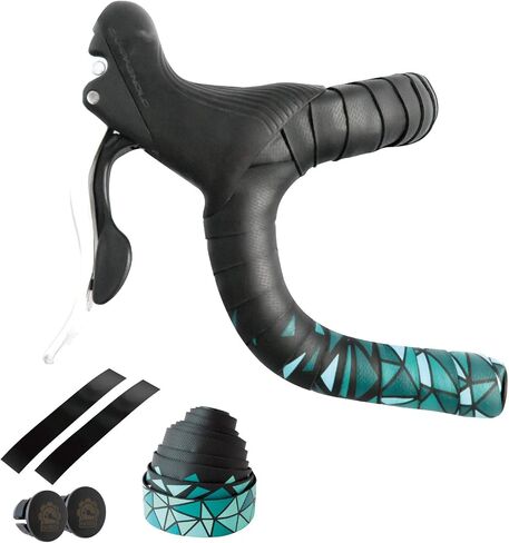 GORIX Bar Tape Handlebar Grip Wrap+2 Bar Plug Rose Pattern Road Mountain Bicycle Cycling (GX-BARA(Global Edition)) (Black×Celeste) in Saudi Arabia