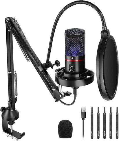 NEEWER USB Gaming Microphone, Plug&Play One Click Mute and Gain, Computer Condenser Microphone for PC MAC, Upgraded Boom Stand Shock Mount Cool Lighting for Streaming Twitch Online Chat (CM20) in Saudi Arabia