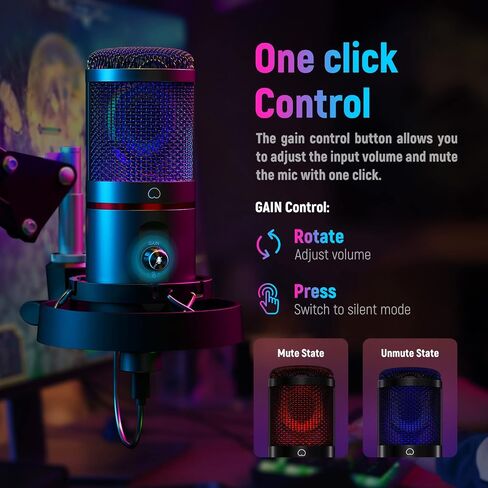 NEEWER USB Gaming Microphone, Plug&Play One Click Mute and Gain, Computer Condenser Microphone for PC MAC, Upgraded Boom Stand Shock Mount Cool Lighting for Streaming Twitch Online Chat (CM20) in Saudi Arabia