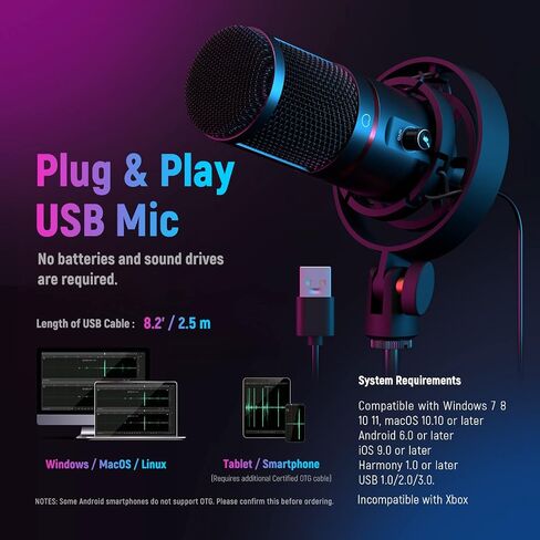 NEEWER USB Gaming Microphone, Plug&Play One Click Mute and Gain, Computer Condenser Microphone for PC MAC, Upgraded Boom Stand Shock Mount Cool Lighting for Streaming Twitch Online Chat (CM20) in Saudi Arabia