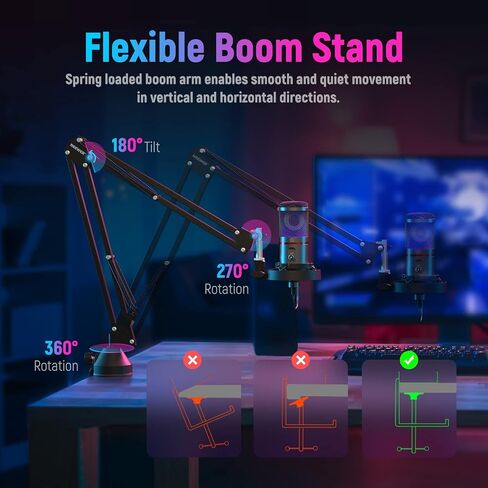 NEEWER USB Gaming Microphone, Plug&Play One Click Mute and Gain, Computer Condenser Microphone for PC MAC, Upgraded Boom Stand Shock Mount Cool Lighting for Streaming Twitch Online Chat (CM20) in Saudi Arabia