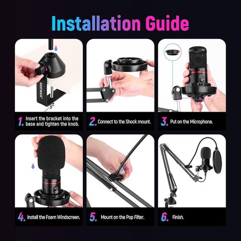 NEEWER USB Gaming Microphone, Plug&Play One Click Mute and Gain, Computer Condenser Microphone for PC MAC, Upgraded Boom Stand Shock Mount Cool Lighting for Streaming Twitch Online Chat (CM20) in Saudi Arabia