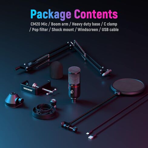 NEEWER USB Gaming Microphone, Plug&Play One Click Mute and Gain, Computer Condenser Microphone for PC MAC, Upgraded Boom Stand Shock Mount Cool Lighting for Streaming Twitch Online Chat (CM20) in Saudi Arabia