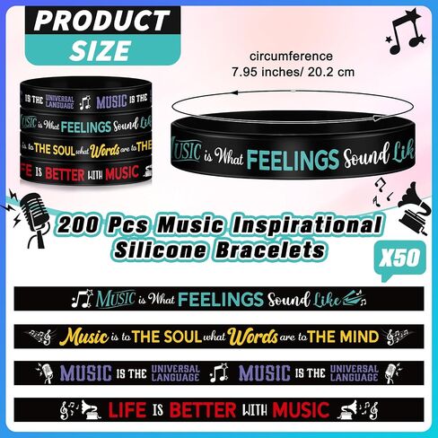 200pcs Music Silicone Bracelets Bulk Graduation Rubber Wristband with Inspirational Quote and Piano Notes Music Gifts Music Event Party Favors for Students Teachers Adults Musician, 4 Styles in Saudi Arabia