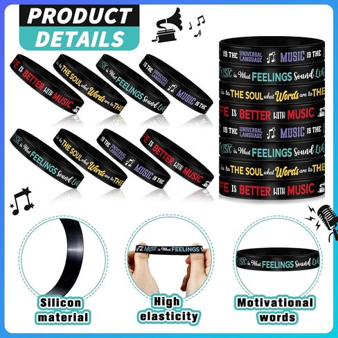 200pcs Music Silicone Bracelets Bulk Graduation Rubber Wristband with Inspirational Quote and Piano Notes Music Gifts Music Event Party Favors for Students Teachers Adults Musician, 4 Styles in Saudi Arabia