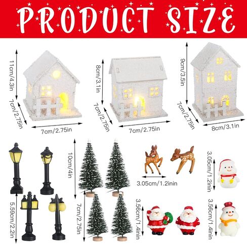 Gerrii 17 Pcs Christmas Village Sets Winter Houses Village with Lighted LED Accessories Christmas Village Figurines Scene Desktop Ornament for Indoor Room Landscape Xmas Holiday Party Decor in Saudi Arabia