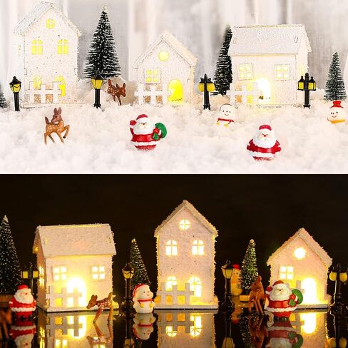 Gerrii 17 Pcs Christmas Village Sets Winter Houses Village with Lighted LED Accessories Christmas Village Figurines Scene Desktop Ornament for Indoor Room Landscape Xmas Holiday Party Decor in Saudi Arabia