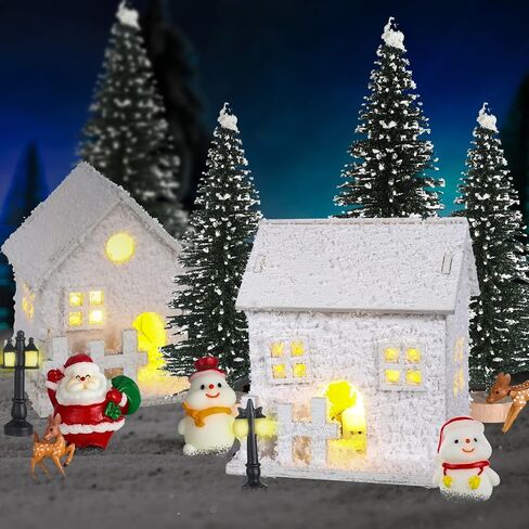 Gerrii 17 Pcs Christmas Village Sets Winter Houses Village with Lighted LED Accessories Christmas Village Figurines Scene Desktop Ornament for Indoor Room Landscape Xmas Holiday Party Decor in Saudi Arabia