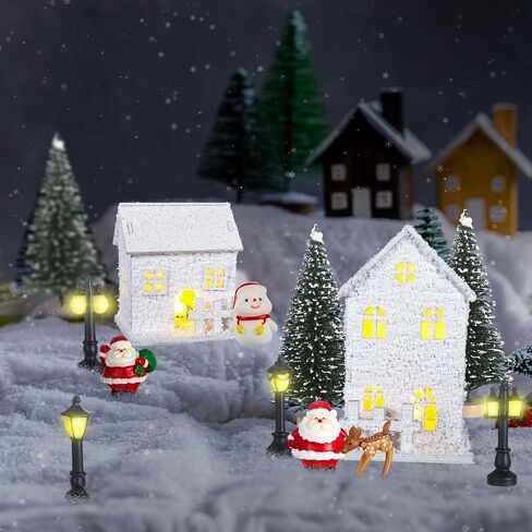 Gerrii 17 Pcs Christmas Village Sets Winter Houses Village with Lighted LED Accessories Christmas Village Figurines Scene Desktop Ornament for Indoor Room Landscape Xmas Holiday Party Decor in Saudi Arabia