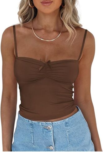 Women Sleeveless Sexy Backless Bowknot Pleated Short Y2K Strappy Ruched Tank Top Summer Slim Fit Cute Fashion Tops in Saudi Arabia
