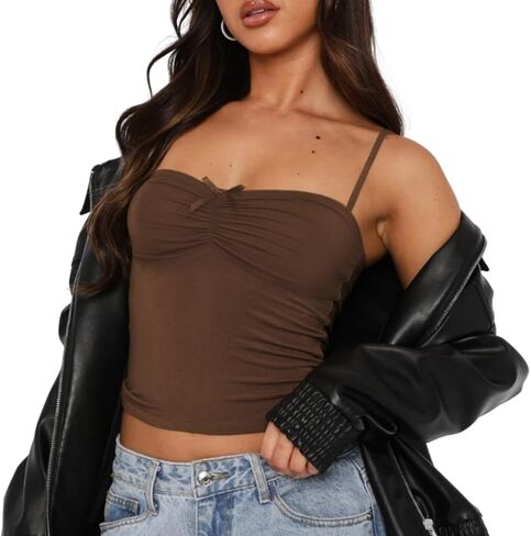 Women Sleeveless Sexy Backless Bowknot Pleated Short Y2K Strappy Ruched Tank Top Summer Slim Fit Cute Fashion Tops in Saudi Arabia