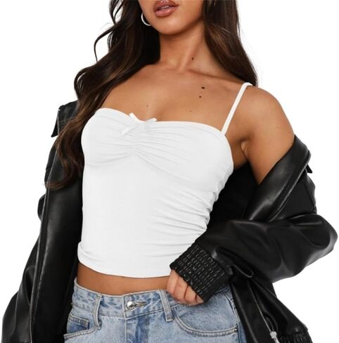 Women Sleeveless Sexy Backless Bowknot Pleated Short Y2K Strappy Ruched Tank Top Summer Slim Fit Cute Fashion Tops in Saudi Arabia