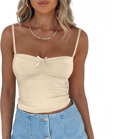 Women Sleeveless Sexy Backless Bowknot Pleated Short Y2K Strappy Ruched Tank Top Summer Slim Fit Cute Fashion Tops in Saudi Arabia