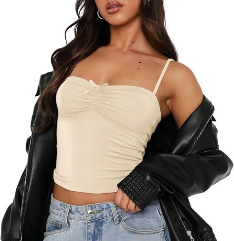 Women Sleeveless Sexy Backless Bowknot Pleated Short Y2K Strappy Ruched Tank Top Summer Slim Fit Cute Fashion Tops in Saudi Arabia