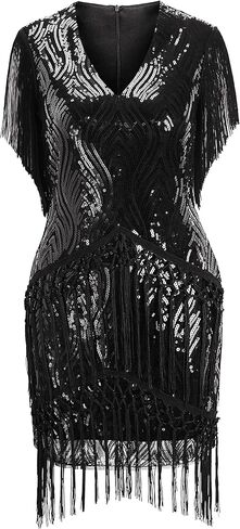 BABEYOND 1920s Flapper Dress Long Fringed Gatsby Dress Roaring 20s Sequins Beaded Dress Vintage Art Deco Dress in Saudi Arabia