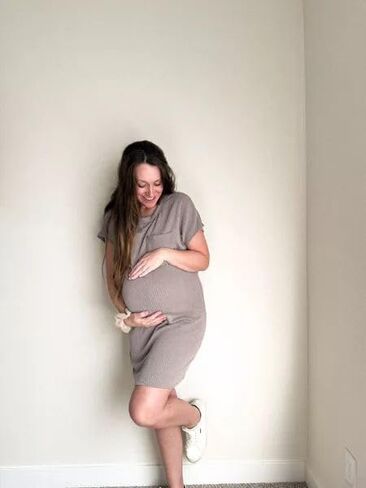 Onedreamer Women's Maternity Dress Rib Knit Front Pocket Dolman Short Sleeve T Shirts Dress in Saudi Arabia