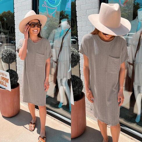 Onedreamer Women's Maternity Dress Rib Knit Front Pocket Dolman Short Sleeve T Shirts Dress in Saudi Arabia