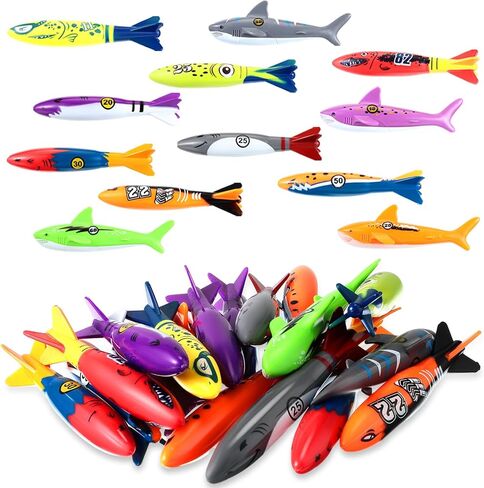 36 Pcs Underwater Diving Torpedo Bandits Pool Toys Underwater Diving Torpedo Bandits Shark Swimming Glides Toys 12 Colorful Fun Toy Training Gift Set for Pool Bath Boys Girls Teens Adults in Saudi Arabia