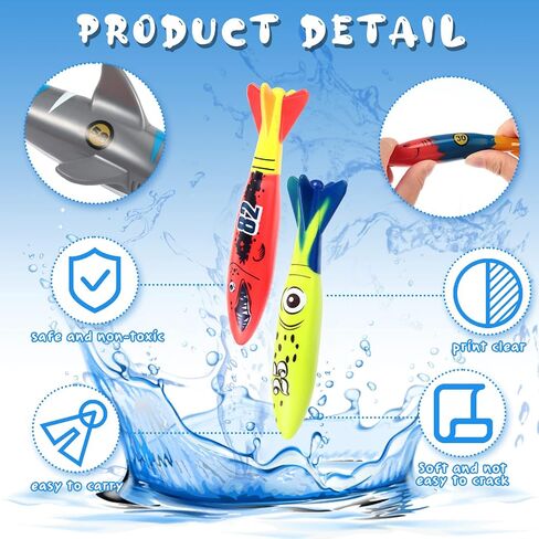 36 Pcs Underwater Diving Torpedo Bandits Pool Toys Underwater Diving Torpedo Bandits Shark Swimming Glides Toys 12 Colorful Fun Toy Training Gift Set for Pool Bath Boys Girls Teens Adults in Saudi Arabia