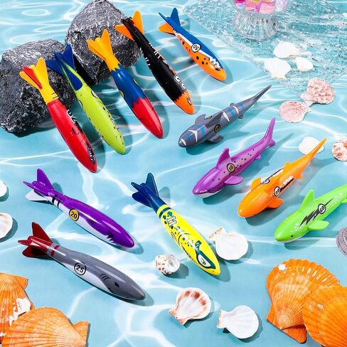 36 Pcs Underwater Diving Torpedo Bandits Pool Toys Underwater Diving Torpedo Bandits Shark Swimming Glides Toys 12 Colorful Fun Toy Training Gift Set for Pool Bath Boys Girls Teens Adults in Saudi Arabia