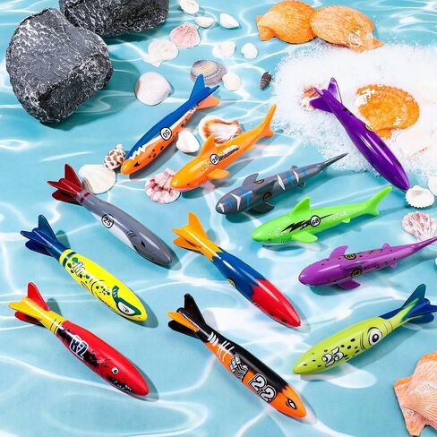 36 Pcs Underwater Diving Torpedo Bandits Pool Toys Underwater Diving Torpedo Bandits Shark Swimming Glides Toys 12 Colorful Fun Toy Training Gift Set for Pool Bath Boys Girls Teens Adults in Saudi Arabia