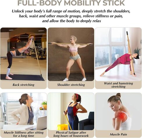 Bamboo Mobility Stick Yoga Stick for Full Range of Motion Including Stretching, Exercise, Yoga, Pilate, Balance, Physical Therapy and More, Perfect Stretch Stick, Posture Stick,Yoga Exercise Stick in Kuwait