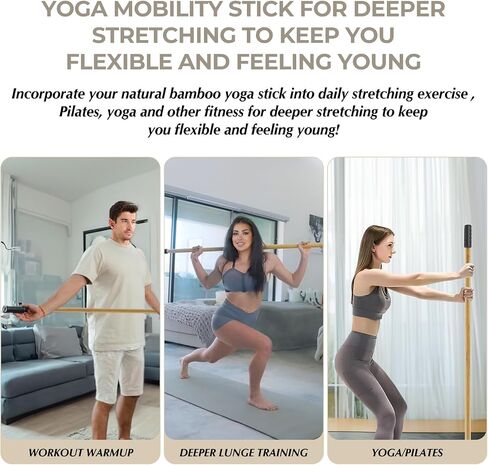 Bamboo Mobility Stick Yoga Stick for Full Range of Motion Including Stretching, Exercise, Yoga, Pilate, Balance, Physical Therapy and More, Perfect Stretch Stick, Posture Stick,Yoga Exercise Stick in Kuwait