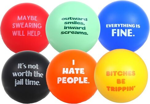 Needzo Anti Stress Balls Assortment, Everything is Fine, I Hate People, Outward Smiles Inward Screams, Funny Gag Gifts for Coworkers, 2.48 Inches (Pack of 6) in Saudi Arabia