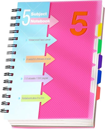 CAGIE 5 Subject Notebooks College Ruled Spiral Notebook 5x7 Hardcover Notebook with Divider Tabs 220 Pages Small Notebook for Work A5 Spiral Notebook College Ruled Notebook for Note Taking School in Kuwait