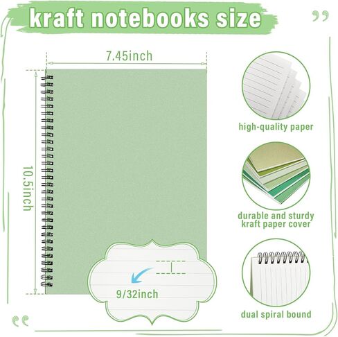 Fuutreo 6 Pack B5 Spiral Notebooks 10.5 x 7.45 Inch College Ruled Journal with Kraft Cover, 70 Sheets (140 Pages) for Study and Office Use(Green Series) in Saudi Arabia