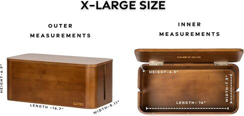 X-Large Cable Organizer Box – Bamboo Cord Management Box with Magnetic Lid, 3 Cut-Outs & Anti-Slip Feet – Our Modern, Mountable Cord Box Hider Fits Most Power Strips – Walnut in Saudi Arabia