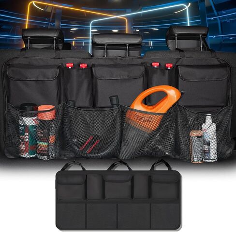 منظم صندوق السيارة لسيارات الدفع الرباعي، ومنظمات السيارات وتخزين المقعد الخلفي القابل للطي، مقاس 42.5 بوصة، منظم صندوق أدوات الشاحنة، ملحقات شبكة الشحن، صندوق السيارة، تخزين معلق باللون الأسود in Kuwait