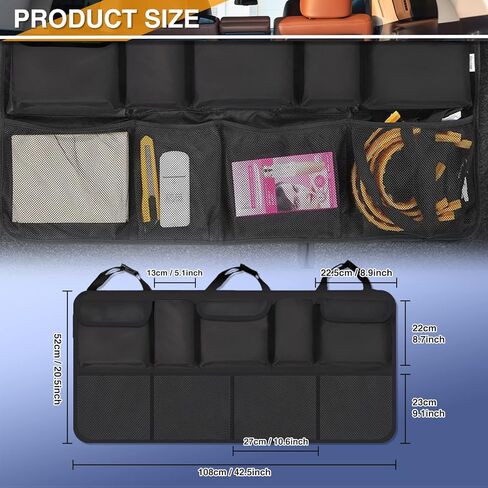 منظم صندوق السيارة لسيارات الدفع الرباعي، ومنظمات السيارات وتخزين المقعد الخلفي القابل للطي، مقاس 42.5 بوصة، منظم صندوق أدوات الشاحنة، ملحقات شبكة الشحن، صندوق السيارة، تخزين معلق باللون الأسود in Kuwait
