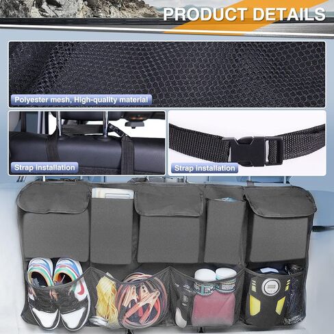 منظم صندوق السيارة لسيارات الدفع الرباعي، ومنظمات السيارات وتخزين المقعد الخلفي القابل للطي، مقاس 42.5 بوصة، منظم صندوق أدوات الشاحنة، ملحقات شبكة الشحن، صندوق السيارة، تخزين معلق باللون الأسود in Kuwait